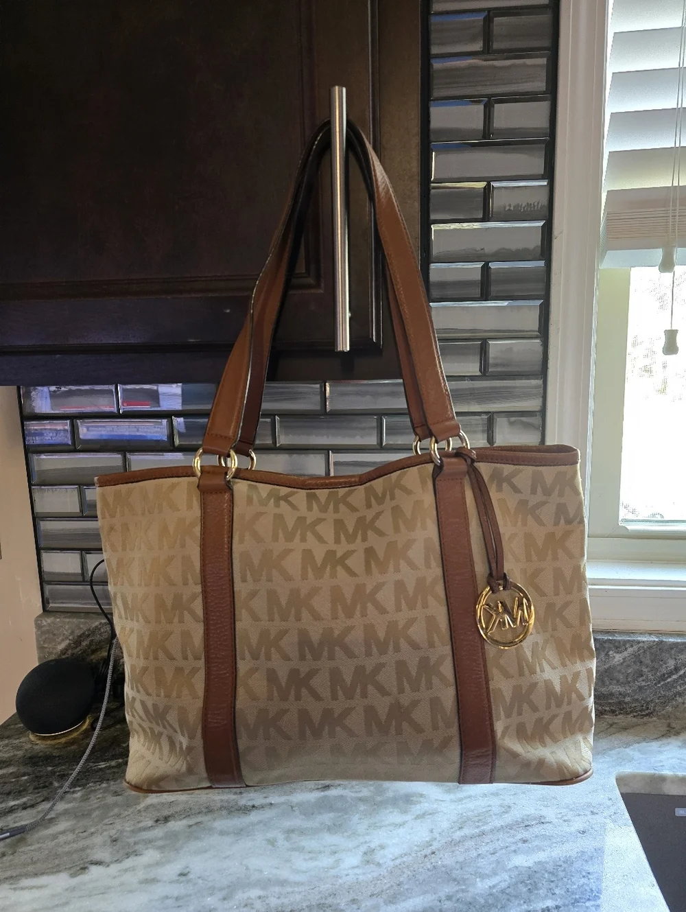 Michael Kors Tan and Brown Signature MK Tote
